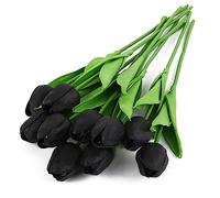 CANCJDYTZ 10pcs Black Tulips Artificial Flowers, Fake Black Flowers Real Touch Faux Tulips Stems for Home Office Wedding Party Decoration (NO.172)