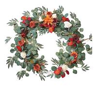 CANCJDYTZ Eucalyptus Garland with Flowers, 5.9 ft Artificial Table Runner Decor Burnt Orange Fake Rose Garland for Wedding Centerpieces Home Party Garden Decoration (NO.133)