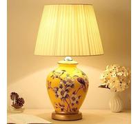 CANCJDYTZ Sturdy Durable Chinese Style Yellow Ceramic Table Lamp Classic Garden Ginger Jar Desktop Light Fabric Lampshade Modern Simple Bedroom Bedside Desk Lamp Porcelain Table Lamp (NO.16)