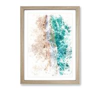 Cancun Beach In Mexico Watercolour Modern Framed Print | A4 Oak Framed Wall Art | Ready to Hang | Modern Beach Picture | Living Room Bedroom Lounge Office