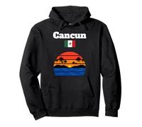 Cancun beach souvenir palm trees ocean sunset Mexico flag Pullover Hoodie