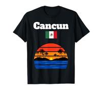 Cancun beach souvenir palm trees ocean sunset Mexico flag T-Shirt