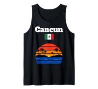 Cancun beach souvenir palm trees ocean sunset Mexico flag Tank Top