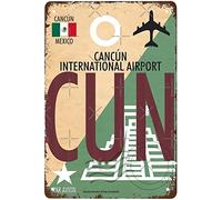 Cancun International Airport Cun Luggage Tag Baggage Code Mexico Central America Sign Wall Decor Vintage Metal Tin Signs Funny Man Cave Office Bathroom Bedroom Art 8x12 Inch