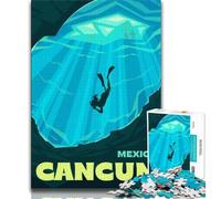 Cancun Jigsaw Puzzles for Adults 1000 Pieces,Challenging To Complete But Fun And Humorous with Matching Poster And Trivia Sheet 38x26cm