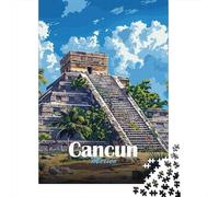 Cancun Mayan Pyramid Travel Puzzle 1000 Pieces, Famous Building Scenic Print, Mindful Activity, Premium Paper Puzzle, Birthday Gift for Travel Lovers, 38x26cm/1000pcs
