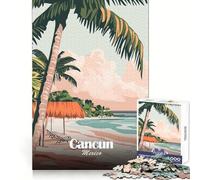 Cancun Mexico Beach Travel Poster Jigsaw for Adults 1000 Pieces Brain Activity Quiet Recreation Accurate Cut Birthday Gift (50x75cm)