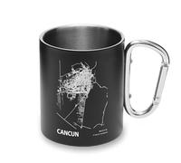 Cancun Mexico Blueprint City Map Metal Cup Carabiner Handle, Camping Mug