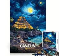 Cancun Mexico Night Landscape Illustration Jigsaw Puzzles for Adults 1000 Piece Sharp Memory Quiet Recreation Neat Edges Birthday Present (38x26cm)