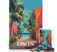 Cancun Mexico Travel Poster Jigsaw Puzzles 1000 Pieces for Teenagers Recall Skill Light Recreation Crisp Edges Seasonal Gift (50x75cm)
