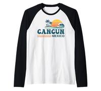 Cancun Mexico Vintage Sunset Beach Raglan Baseball Tee