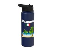 Cancun Souvenir Tropical Beach Lover Mexico Flag Stainless Steel Insulated Water Bottle