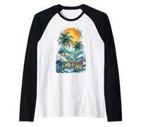 Cancun Spring Break 2026 Watercolor Palm Tree & Waves Raglan Baseball Tee