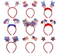 Canda Del Giorno 'Independence - Bank of the 4th of July | Bopper Blue White Red, Festive Hair Band, 9x Patriotic Accessories for Memorial, Independence, Parades, Barbecues, Parties, Costumes,