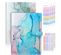 Candcamp 2 Pack Expanding File Folders A4 Plastic Document Organizer with Snap Button and 6 Sheets Sticky Labels Folder Organiser for School Home Office(Green & Light Blue Marble Pattern)