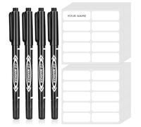 Candcamp 200Pcs No-Iron Clothes Labels for Kids 45 * 15mm Writable Fabric Labels with 4Pcs Permanent Fabric Marker Pens, Waterproof Name Labels Clothing Tags, Personalized Your Uniform