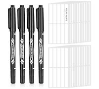 Candcamp 200Pcs No-Iron Clothes Labels for Kids Writable Fabric Labels with 4Pcs Permanent Fabric Marker Pens, 9 * 55mm Waterproof Name Label Clothing Tags, Personalized Your Uniform