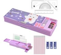 Candcamp 20Pcs School Supplies Stationery Set with Pop Up Multifunction Pencil Case, 4B Erasers, Rulers Set, HB Pencils, Essentials Stationary Set for Students Back to School Supplies, Purple