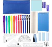 Candcamp 29 Pcs Stationary Sets,Maths Sets For Secondary School with Pencil Case,Notepad,Sticky Note,Gel Pens,Highlighters,Pencils, Erasers,Pencil Sharpener,Bookmarks,Rulers (Blue pencil case)