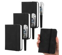 Candcamp 3 Pack A7 Pocket Notebook Notepad with 3 Pens,Mini Notebook and Pen Set Small Cute Leather Journal Note Writing Pad for Office School Supplies Black