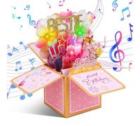 Candcamp 3D Bestie Birthday Card with Music and Blowable LED Lights Candle,Musical Pop up Greeting Cards Birthday Gift for Women Girls Best Friends Party Decoration Keepsake