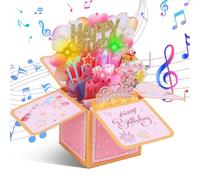 Candcamp 3D Happy Birthday Card with Music and Blowable LED Lights Candle,Musical Pop up Greeting Cards Birthday Gift for Women Girls Mum Auntie Daughter Sister Bestie