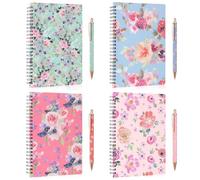 Candcamp 4 Pack A5 Spiral Notebooks with Bling Metal Pens, Hardcover Notebook 160 Pages A5 Lined Notepad Waterproof for Office Travel School Drawing