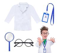 Candcamp 4 Pcs Scientist Costume Kids Sets, Kids Scientist Costume Include ID Card Lab Coat Magnifier and Glasses Frames, Science Outfit for Science Week Dress Up for Boys Girls