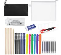 Candcamp 46 Pcs Stationery Set, Maths Sets for Secondary School, Black Pencil Case with Stationery Included, Exam Filled Pencil Case for Elementary Secondary College School Supplies