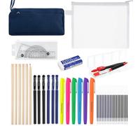 Candcamp 46 Pcs Stationery Set, Maths Sets for Secondary School, Dark blue Pencil Case with Stationery Included, Exam Filled Pencil Case for Elementary Secondary College School Supplies