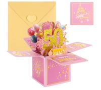 Candcamp 50th Birthday Card, 50th Birthday Pop-Up Greeting Card for Women 3D Pop Up Greeting Card with Note and Envelope 50th Gifts for Wife Daughter Girlfriend Women