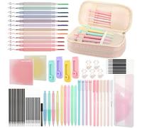 Candcamp 78 Pcs Aesthetic Stationery Set, Pink Pencil Case with Stationery Included, Exam Filled Pencil Case for Elementary Secondary College School Supplies