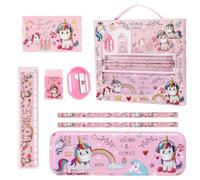 Candcamp 7pcs Unicorn Stationery Set,Kids Stationery Kit Include Pencil Case 2pcs Pencil NoteBook Rubber Ruler Sharpener School Supplies for Girls