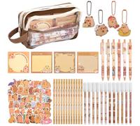 Candcamp 89PCS Capybara Stationery Set, Large Capacity Pencil Case with Keychains, Stickers, HB Pencils, Sticky Notes, Ballpoint Pens Cute Capybara Gifts for Kids Students School Office Home