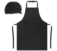 Candcamp Apron and Hat Set for Women Men Adjustable Black Strip Apron with Pockets,Kitchen Bib Chef Outfit for Home Kitchen Cooking Baking Household Cleaning Gardening