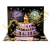 Candcamp Birthday Card, 3D Pop Up Firework Birthday Card, Musical Lights Birthday Card with Envelope, Birthday Gifts for Women Men Kids Friends, Black