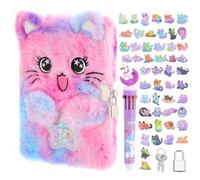 Candcamp Cat Secret Diary with Lock, Purple Fluffy Cat Notebook Set with Stickers Pen for Writing and Drawing Birthday Gift for Girls ages 5-12