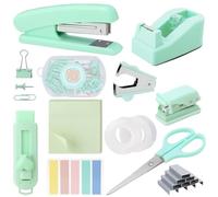 Candcamp Desk Accessories Set, Office Supplies Set with Stapler, Staple Remover, Staples, Tape Dispenser, Clips Set, Tape, Sticky Notes, Scissor, Hole Punch, for Students, Office Clerks