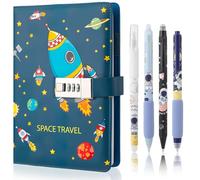 Candcamp Diary with Lock for Boys, Lockable Secret Journal with Password Space Themed Notebook with 4 Pens Set Educational Back to School Stationery Birthday Prensent for Kids