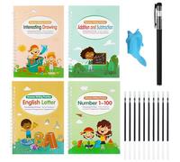 Candcamp Handwriting Practice for Kids,4 Pack Reusable Writing Practice Book,Calligraphy Handwriting Practice Book Set for Preschools with Pen Refill and Handwriting Aid