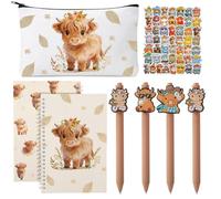 Candcamp Highland Cow Gift Set for Women Girls Cow Lovers Includes A5 Notebook,Ballpoint, Bottle Stickers, Pencil Bag,Birthday Present Thank You Gifts for Teachers Friends Colleagues Employees