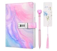 Candcamp Secret Diary with Lock for Girls, Colorful UV Leather Journal with Lock Kids Password Journal Notebook Kit with Diamond Pen Bookmark for Back to School Birthday Festival Present