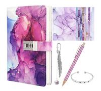 Candcamp Secret Diary with Lock for Girls,Purple UV Leather Journal with Lock Kids Password Journal Notebook Kit with Bracelet Pen Bookmark Washi Paper for Back to School Birthday Festival Present