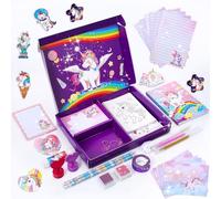 Candcamp Unicorn Stationery Set for Girls, 124PCS DIY Unicorn Journal Kit, Arts & Crafts Gifts for Girls Age 6-10, Birthday Presents, Unicorn Toys for Girls, Kids Party Favors
