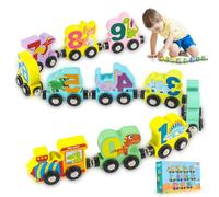 Candcamp Wooden Dinosaur Train Set, 11PCS Magnetic Number Train for 1-5 Year Old Boys, Preschool Learning Educational Montessori Toy
