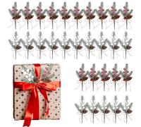 canddy 30Pack Artificial Pine Picks, 6inch Flocked Holly Christmas Red and White Berry Picks Stems, Christmas Picks and Sprays Faux Floral Picks with Pinecones for DIY Gift Floral Arrangements