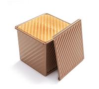CANDeal Loaf Pan with Cover/Bread Baking Mould Cake Toast / Non-Stick Toast Box with Lid for 250g Dough, Vented Hole for Rapid Baking, Made from Heavy-Gauge Carbon Steel(Golden, Wavy Style)