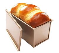 CANDeal Loaf Pan with Cover/Bread Baking Mould Cake Toast / Non-Stick Toast Box with Lid for 450g Dough, Vented Hole for Rapid Baking, Made from Heavy-Gauge Carbon Steel(Golden, Smooth Style)