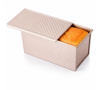 CANDeal Loaf Pan with Cover/Bread Baking Mould Cake Toast/Non-Stick Toast Box with Lid for 450g Dough, Vented Hole for Rapid Baking(Golden, Wavy Style)