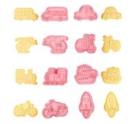 CANDeal Transportation Vehicle Cookie Cutters with Plunger Stamper,8 Piece Transportation Theme Embossing Cutter for Fondant Biscuit Pastry Cheese Baking, Bicycle Train Helicopter Rocket Car